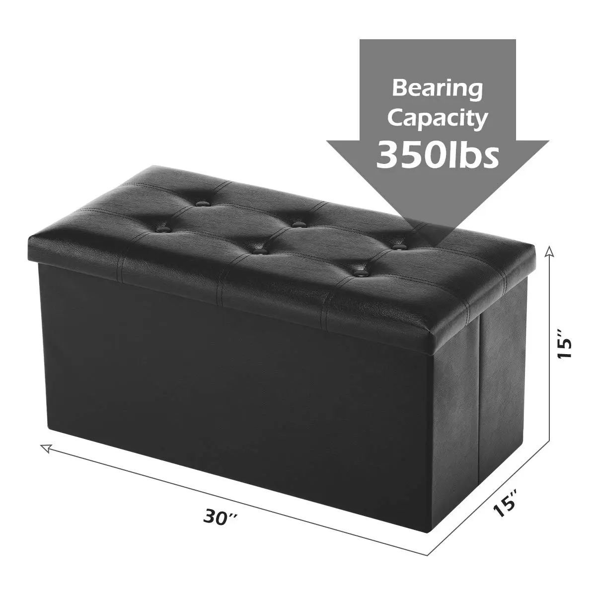 Youdesure Folding Storage Ottoman Bench Black Faux Leather 76cm (30 inch) | Multi-Functional Storage & Seating - view 6