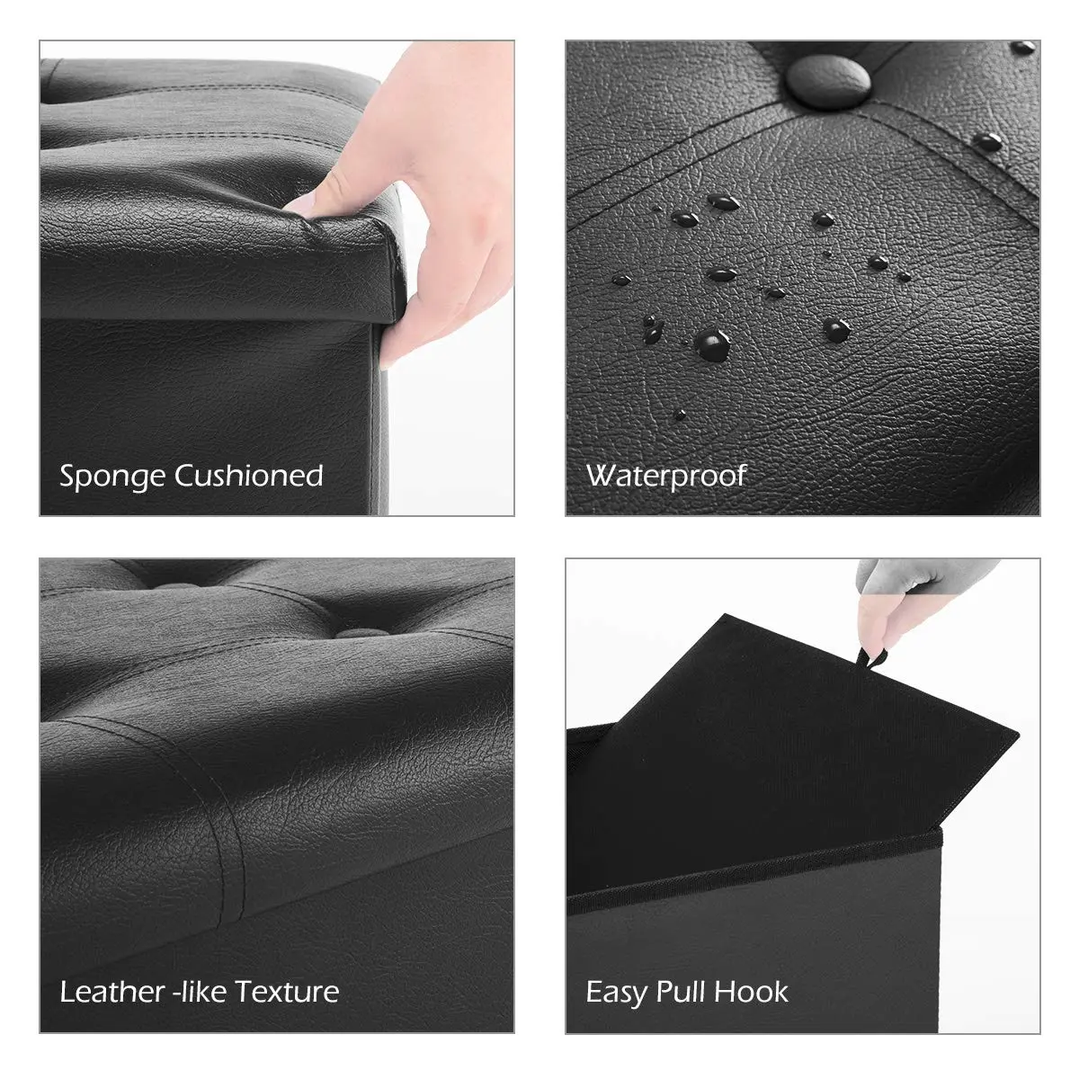 Youdesure Folding Storage Ottoman Bench Black Faux Leather 76cm (30 inch) | Multi-Functional Storage & Seating - view 3