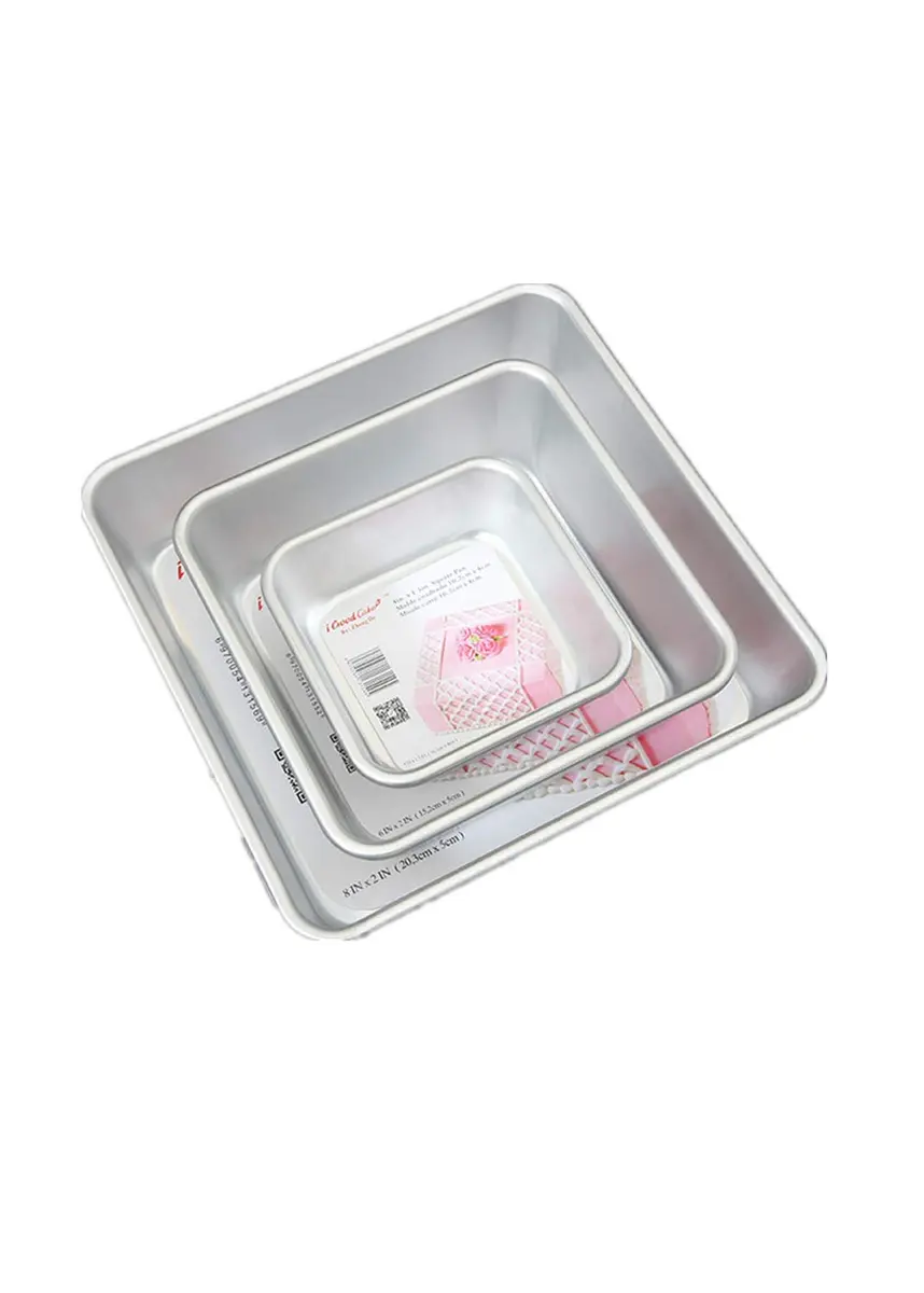 UgyDuky 3-Tiered Square Cake Pan Set 10.7cm (4.2") 16.5cm (6.5") 21.6cm (8.5") | Even Baking for Multilayer Cakes - main product image
