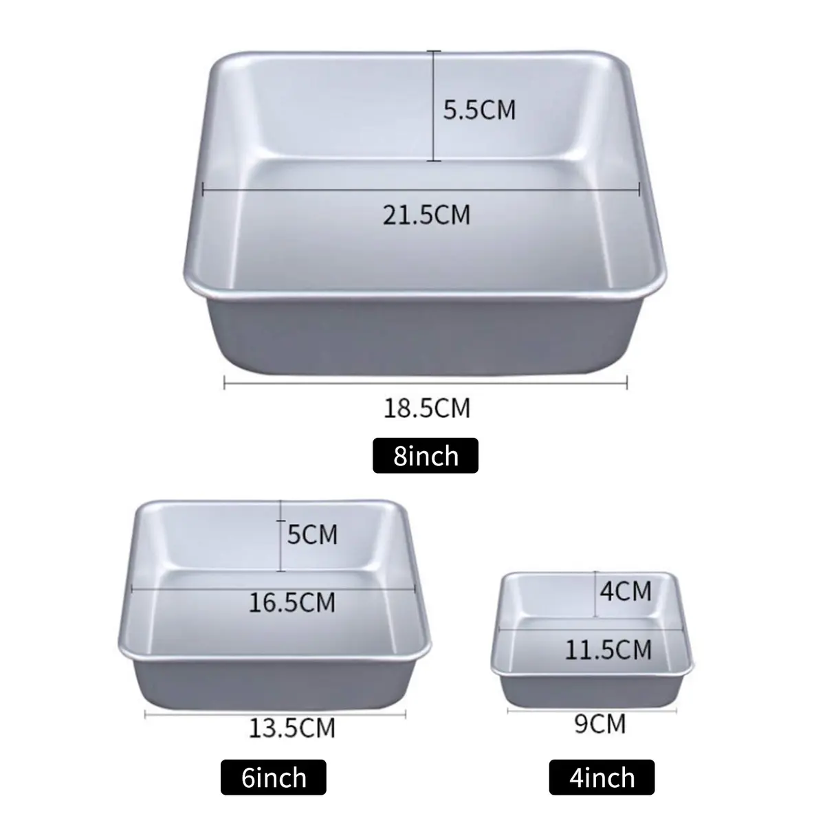 UgyDuky 3-Tiered Square Cake Pan Set 10.7cm (4.2") 16.5cm (6.5") 21.6cm (8.5") | Even Baking for Multilayer Cakes - view 2