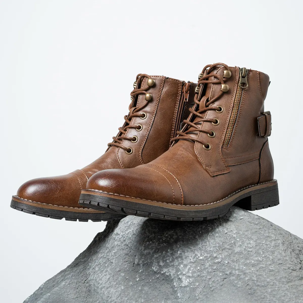 Vostey Men's Motorcycle Boots 678A Dark Brown 13 | Waterproof Riding Boots with Inside Zipper - view 4