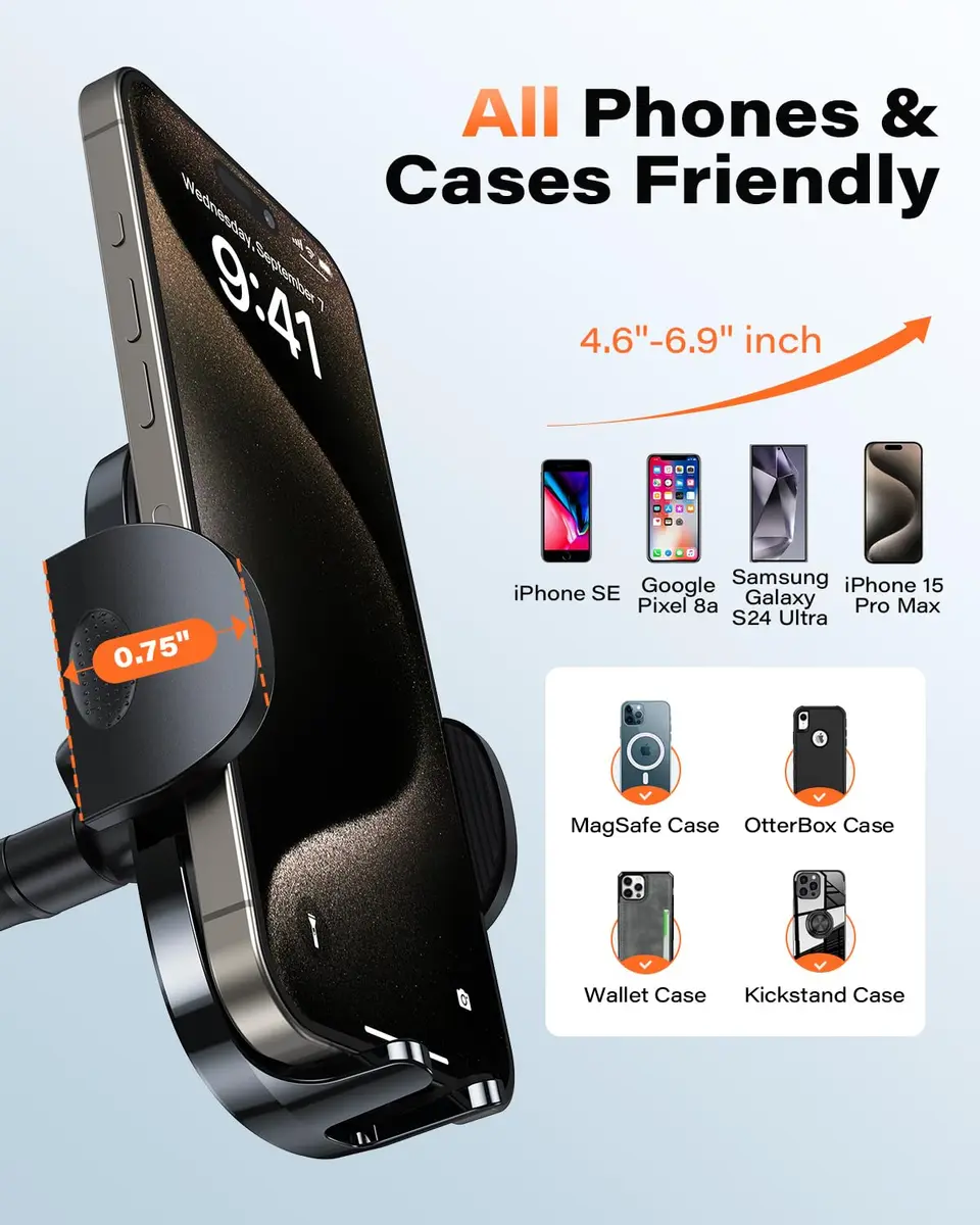 APPS2Car Gooseneck Car Phone Holder Dashboard Windshield Mount Flexible Arm with 360° Swivel Tilt Cradle Grip | 10.4cm (4.1in) Max Width - view 6
