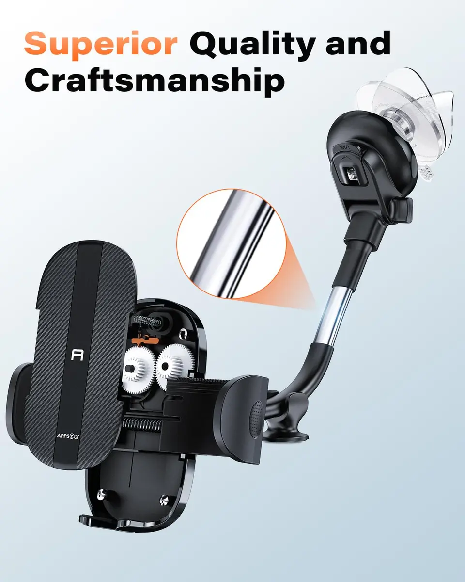 APPS2Car Gooseneck Car Phone Holder Dashboard Windshield Mount Flexible Arm with 360° Swivel Tilt Cradle Grip | 10.4cm (4.1in) Max Width - view 7