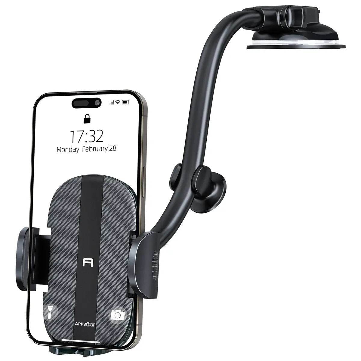APPS2Car Gooseneck Car Phone Holder Dashboard Windshield Mount Flexible Arm with 360° Swivel Tilt Cradle Grip | 10.4cm (4.1in) Max Width - view 9
