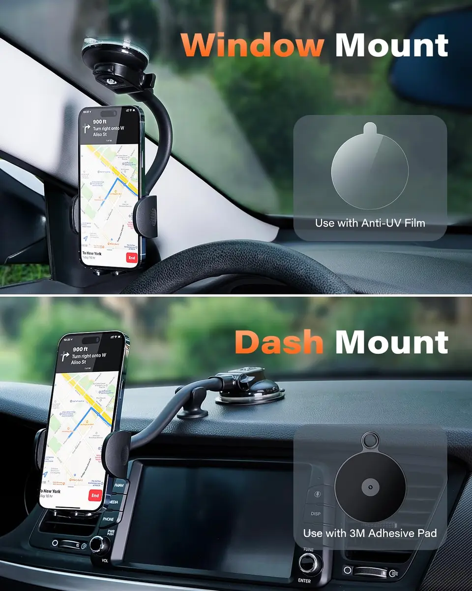 APPS2Car Gooseneck Car Phone Holder Dashboard Windshield Mount Flexible Arm with 360° Swivel Tilt Cradle Grip | 10.4cm (4.1in) Max Width - view 2