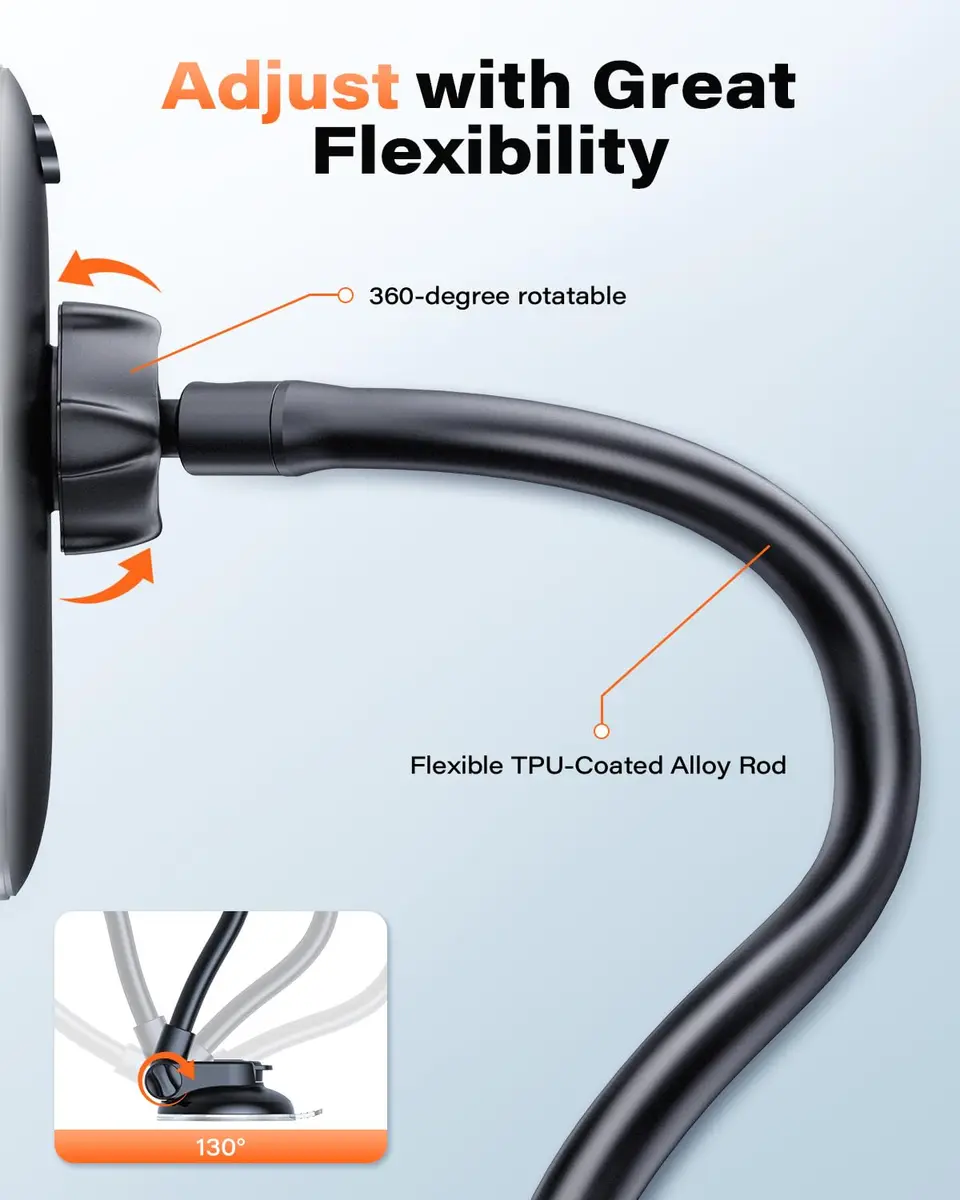 APPS2Car Gooseneck Car Phone Holder Dashboard Windshield Mount Flexible Arm with 360° Swivel Tilt Cradle Grip | 10.4cm (4.1in) Max Width - view 3