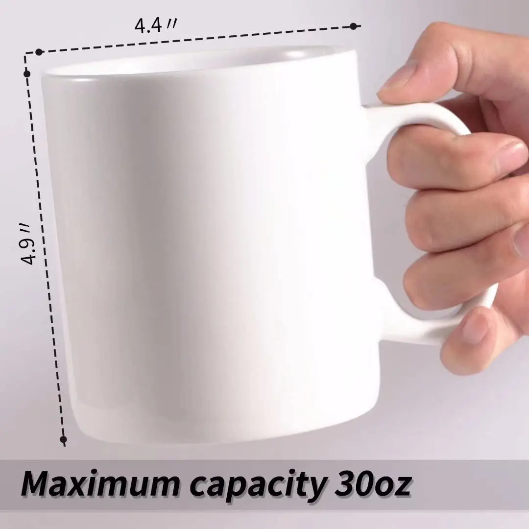 BYCNZB 30oz Super Large Ceramic Coffee Mug Set of 2 | Large Handle, Dishwasher & Microwave Safe (White) - view 3