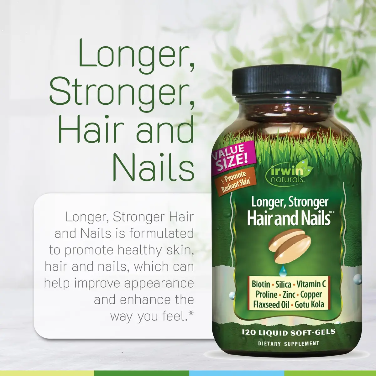 Irwin Naturals Longer, Stronger Hair & Nails Formula 120 Liquid Soft-Gels | Supports Hair & Nail Wellness - view 5