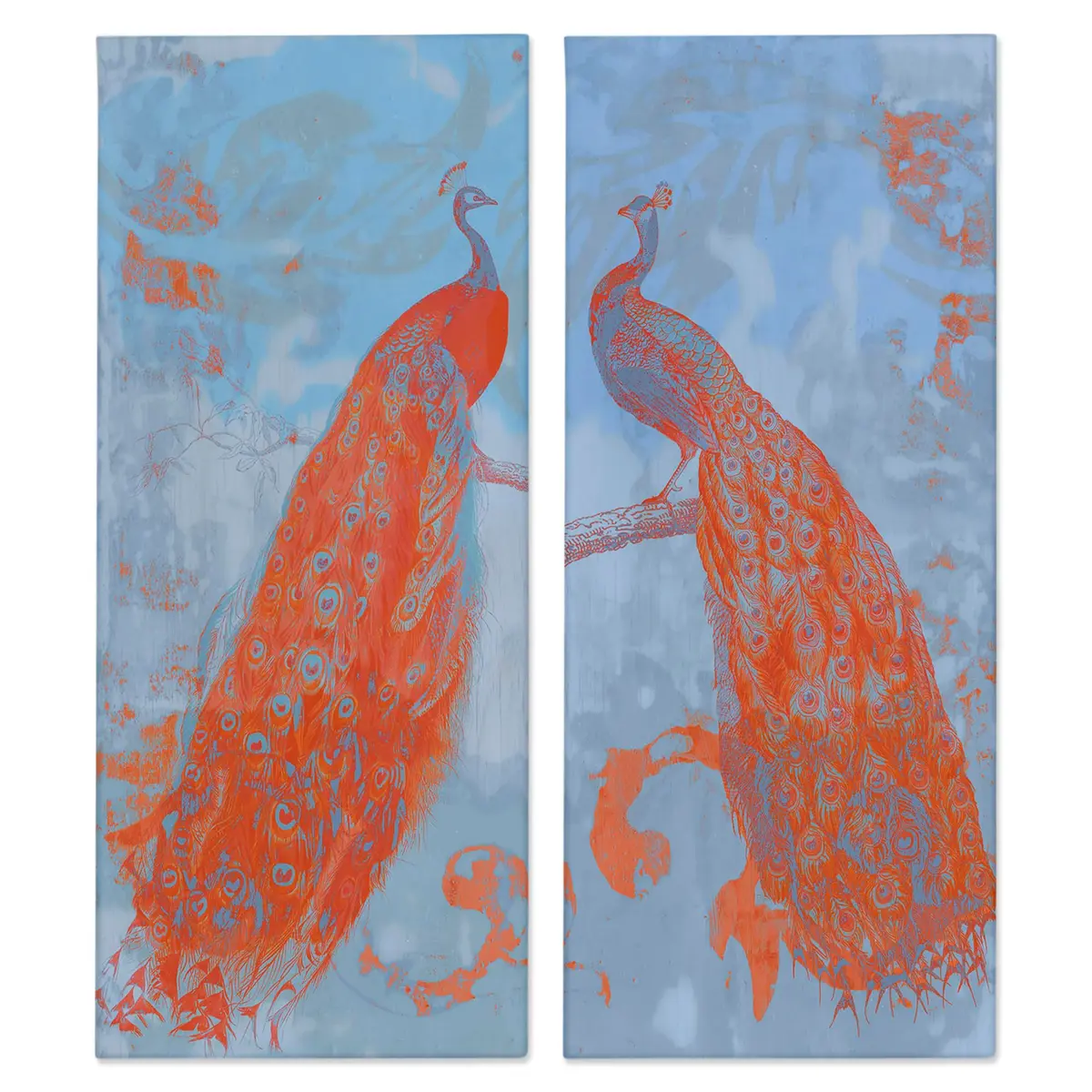 Stupell Industries Wall Art Set - Peacock Feathers & Forest Bird Canvas 13 x 30 Inches | Elegant Nature Decor - main product image