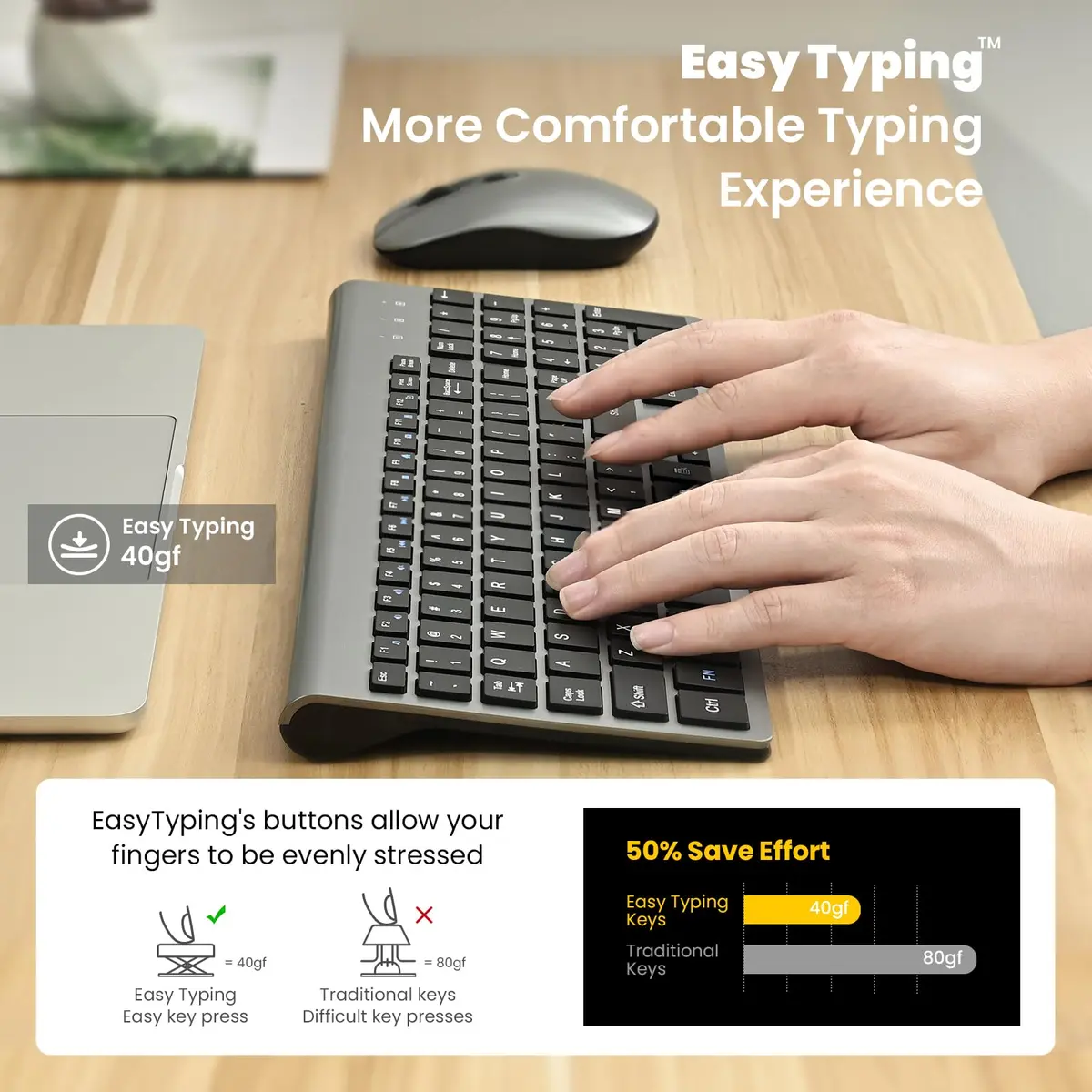cimetech Wireless Keyboard and Mouse Combo Grey Black | Quiet Scissor-Switch Keys & 2.4GHz Plug-and-Play - view 5