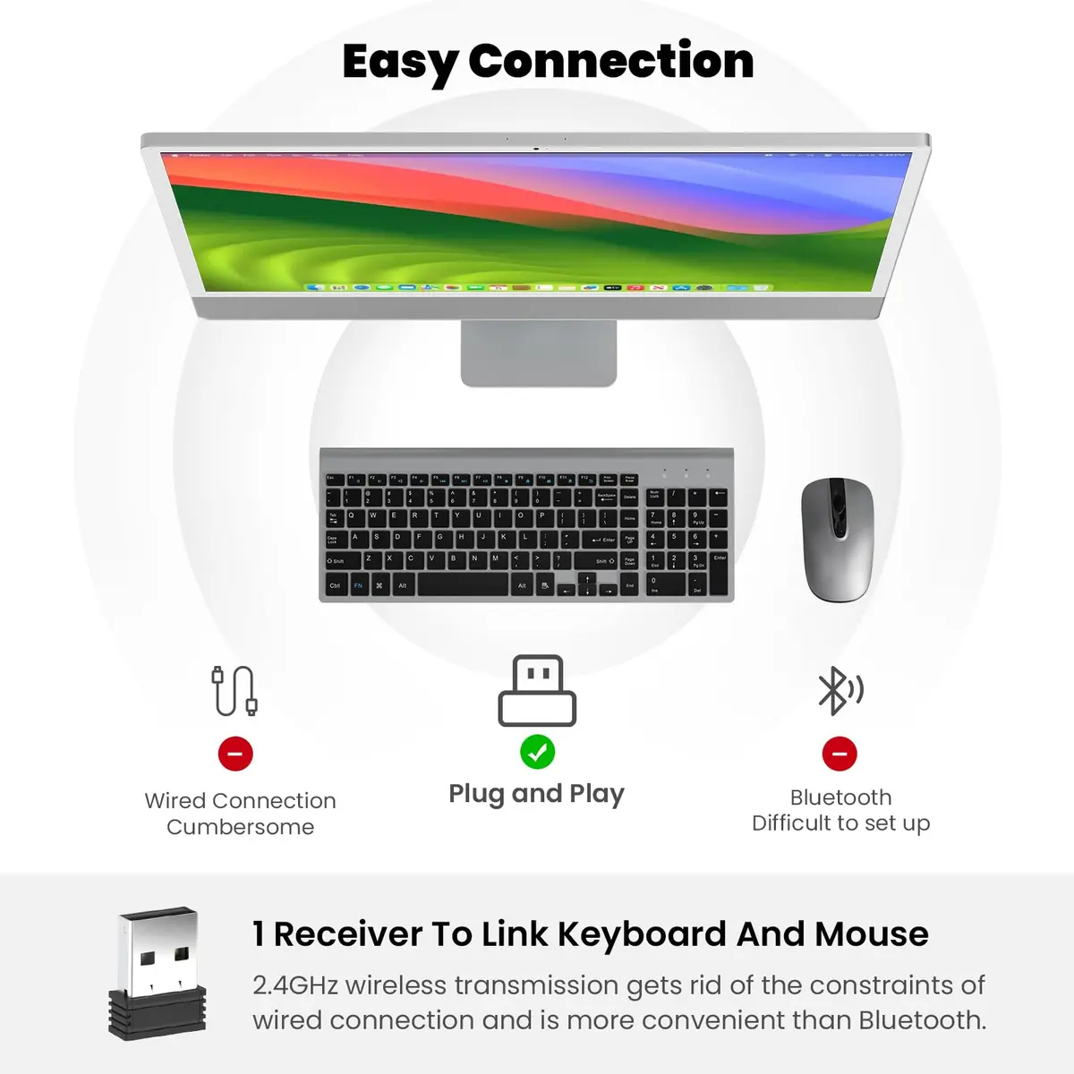 cimetech Wireless Keyboard and Mouse Combo Grey Black | Quiet Scissor-Switch Keys & 2.4GHz Plug-and-Play - view 8