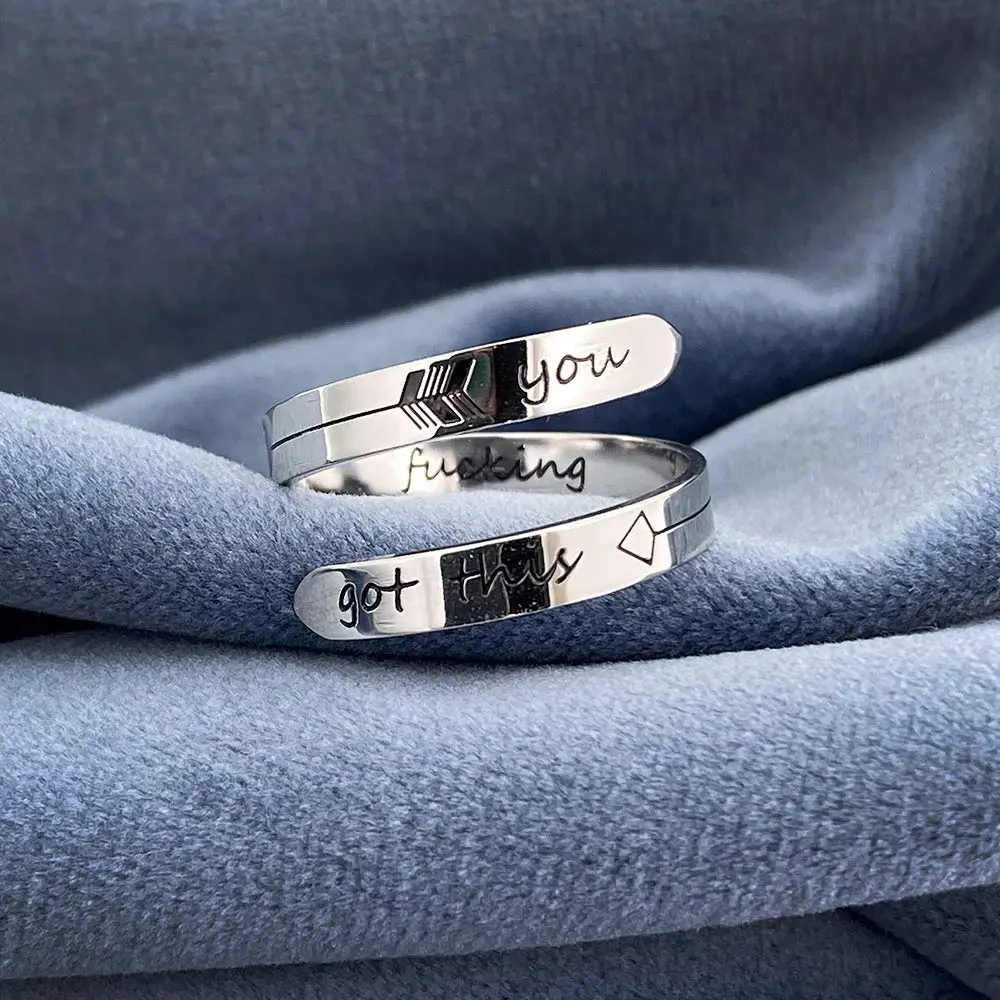 Vrycot You Got This Inspirational Ring Adjustable Stainless Steel | Silver Tone - view 5