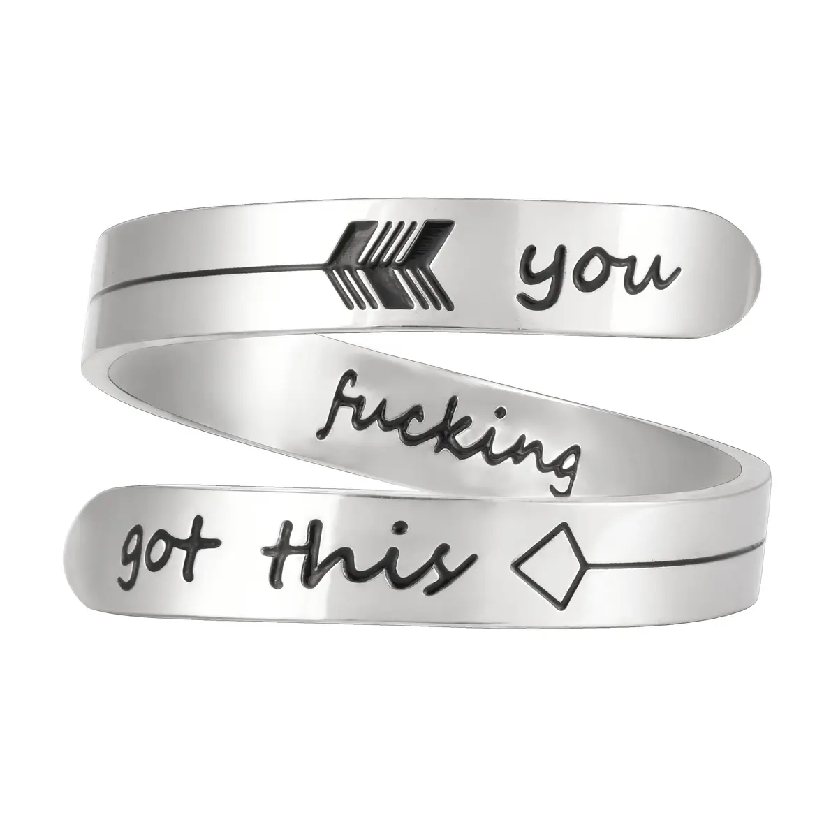 Vrycot You Got This Inspirational Ring Adjustable Stainless Steel | Silver Tone - main product image