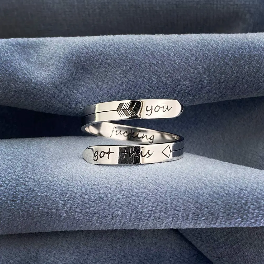 Vrycot You Got This Inspirational Ring Adjustable Stainless Steel | Silver Tone - view 3