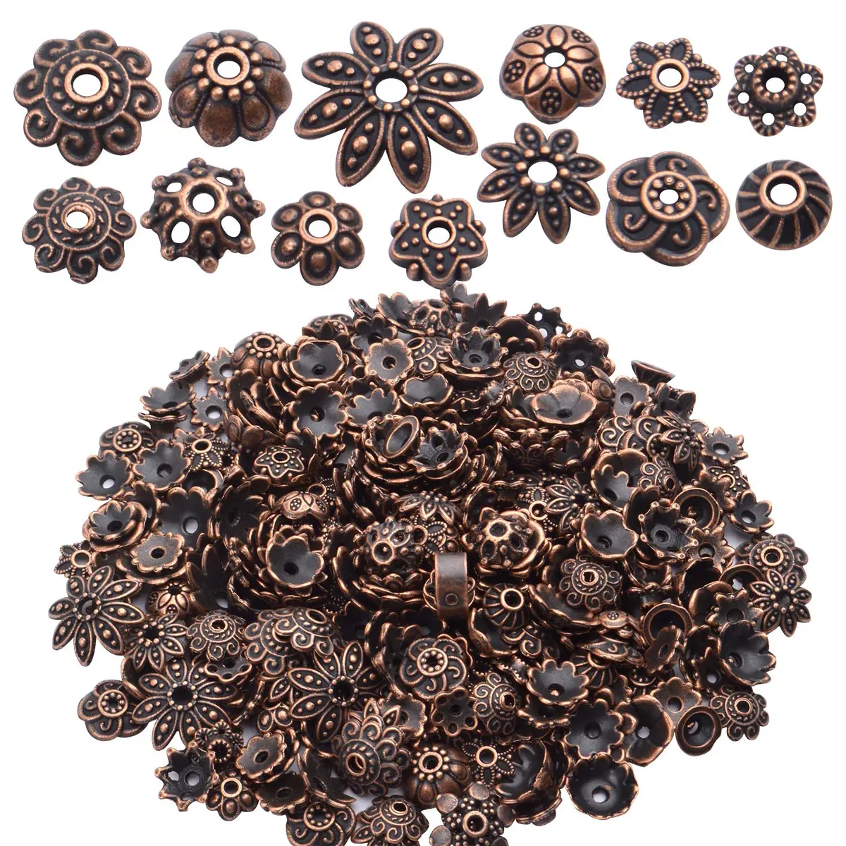 BronaGrand Bead Caps 100g Antique Copper | Metal Jewelry Spacers for Crafting - main product image