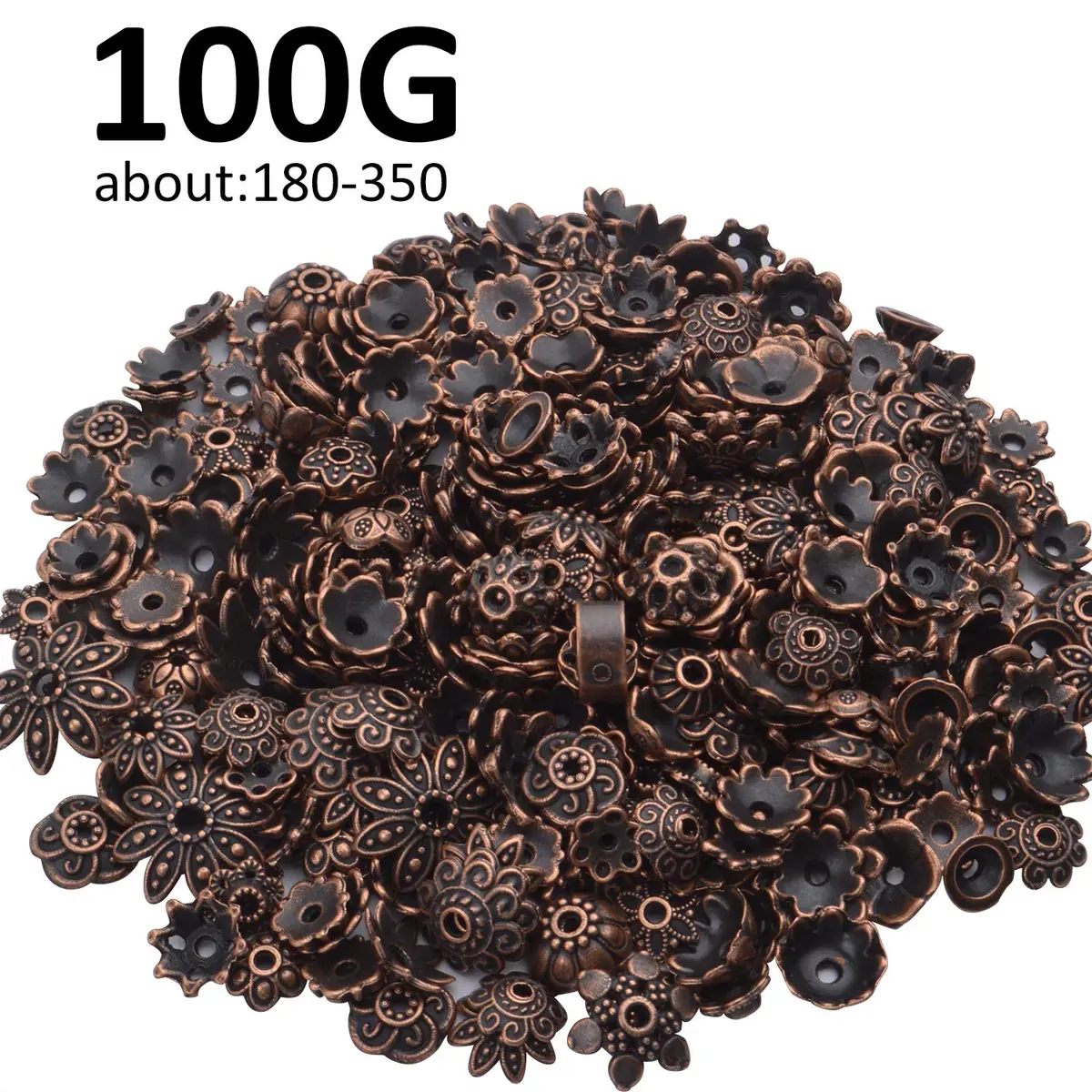 BronaGrand Bead Caps 100g Antique Copper | Metal Jewelry Spacers for Crafting - view 6