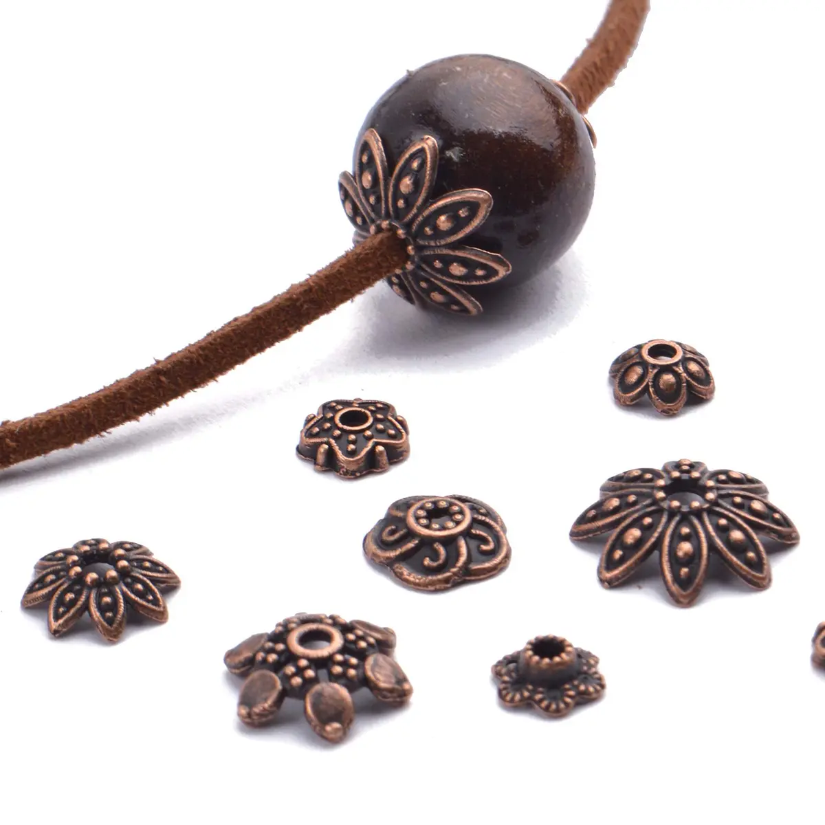 BronaGrand Bead Caps 100g Antique Copper | Metal Jewelry Spacers for Crafting - view 7