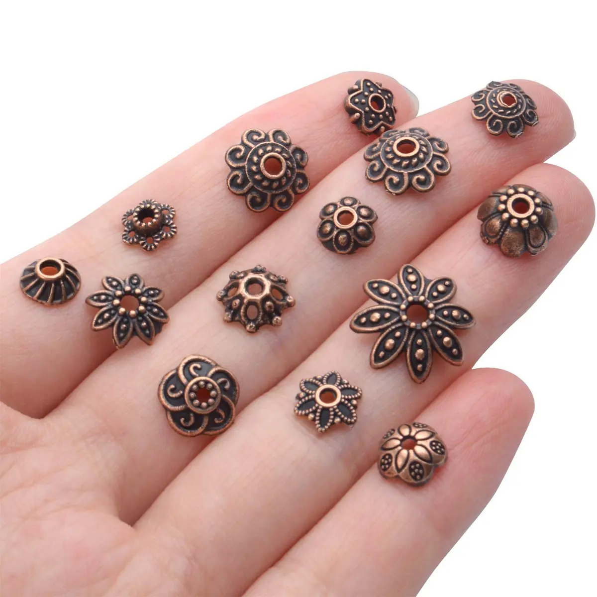 BronaGrand Bead Caps 100g Antique Copper | Metal Jewelry Spacers for Crafting - view 2