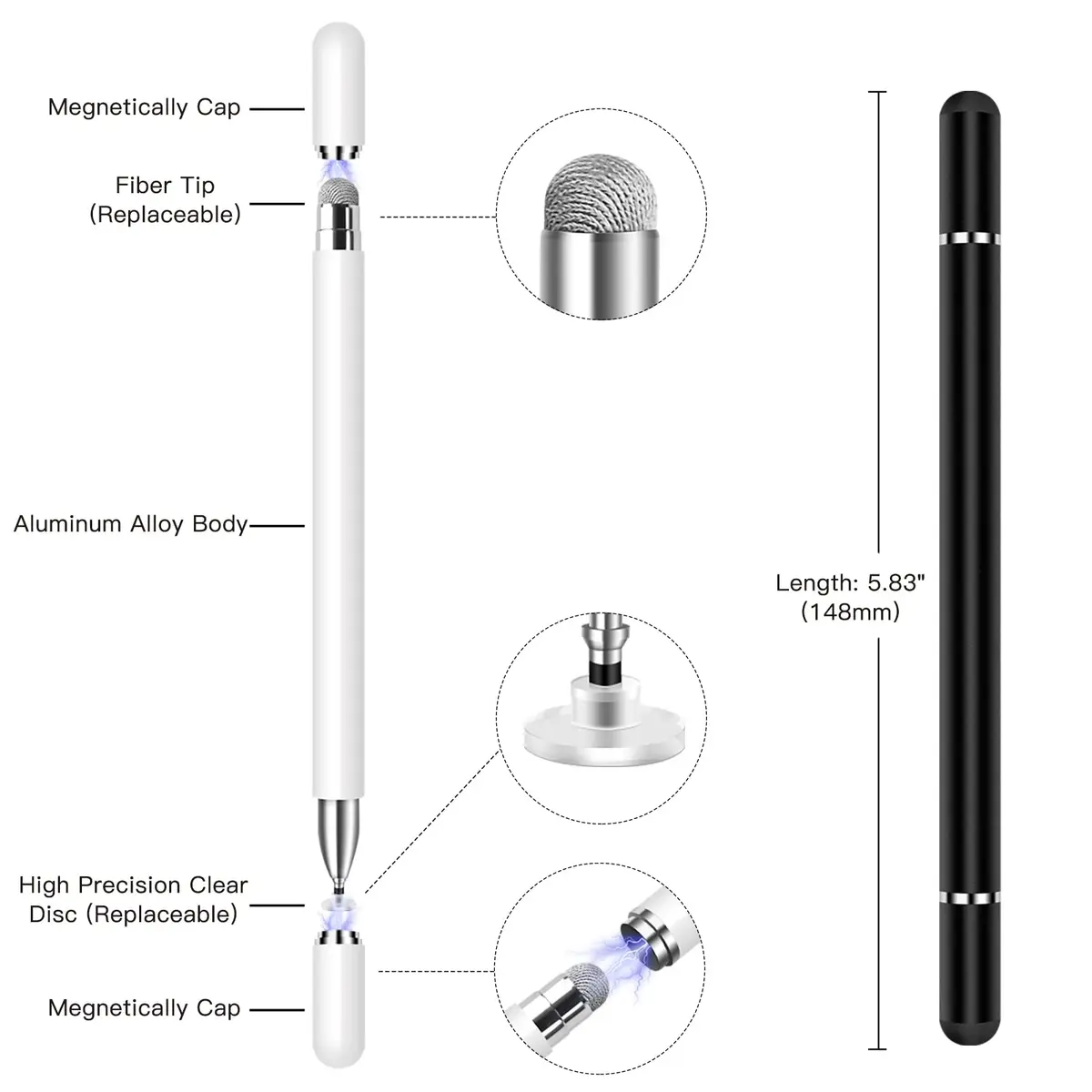 STYLUSHOME Dual-Tip Stylus Pen for Touchscreen Devices 16.2 cm (6.38 inches) | High Precision Disc & Fiber Tip - view 2