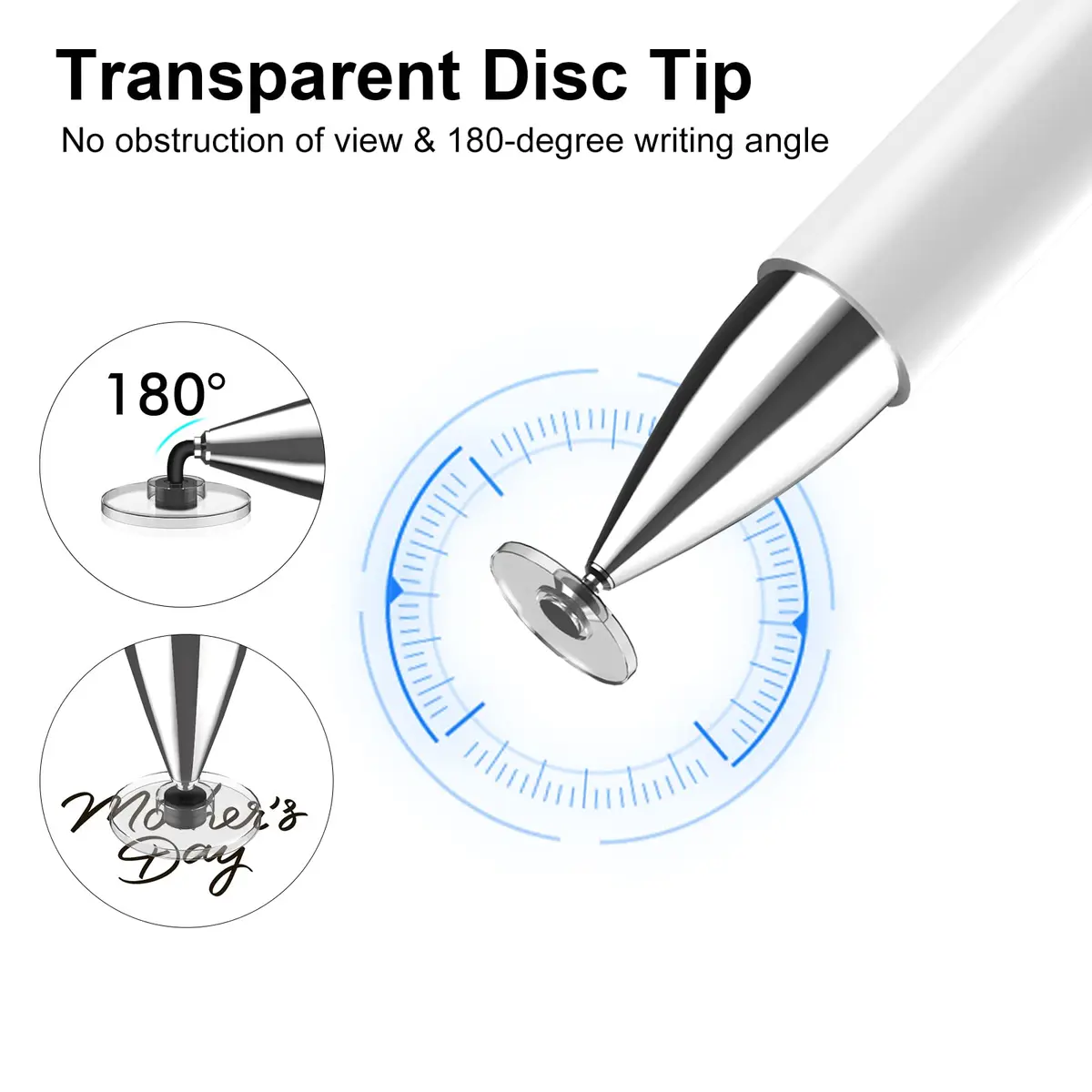 STYLUSHOME Dual-Tip Stylus Pen for Touchscreen Devices 16.2 cm (6.38 inches) | High Precision Disc & Fiber Tip - view 3