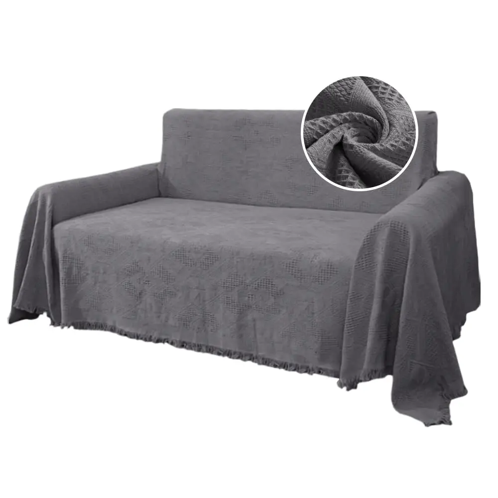 H.VERSAILTEX Cotton Sofa Cover Large | Thick Woven Jacquard with Tassels (71" x 102") - main product image