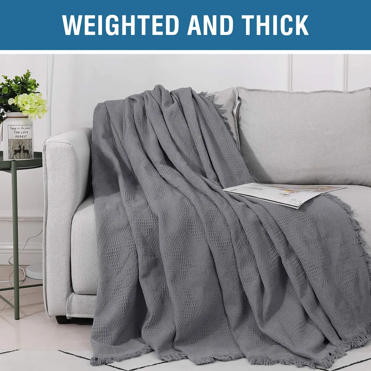 H.VERSAILTEX Cotton Sofa Cover Large | Thick Woven Jacquard with Tassels (71" x 102") - view 5