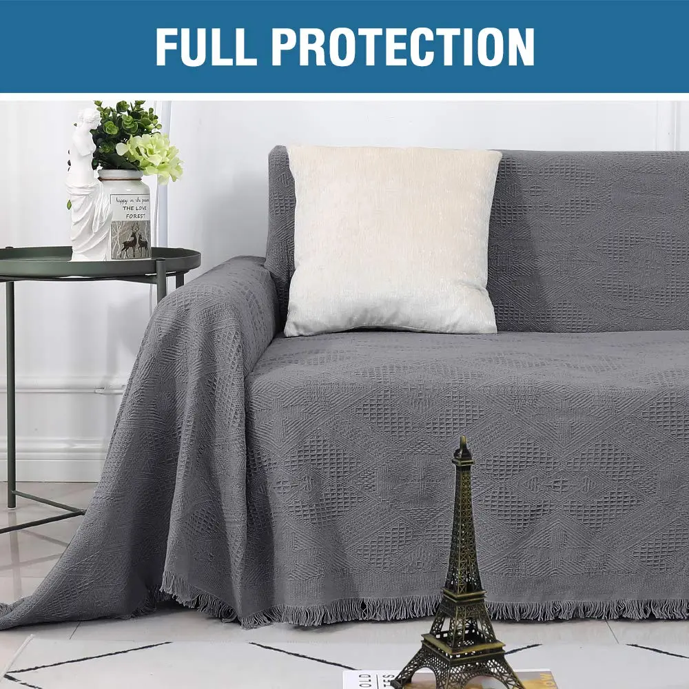 H.VERSAILTEX Cotton Sofa Cover Large | Thick Woven Jacquard with Tassels (71" x 102") - view 4