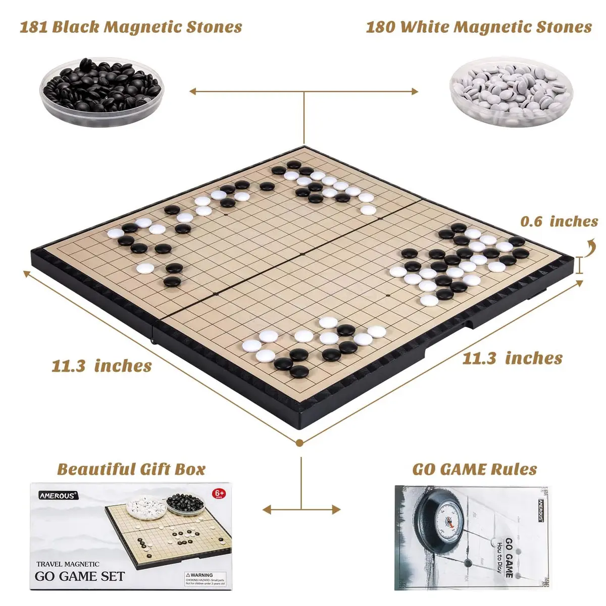 AMEROUS Magnetic Go Game Set 19x19 Grid | Educational Strategy Board Game for Kids & Adults - view 3