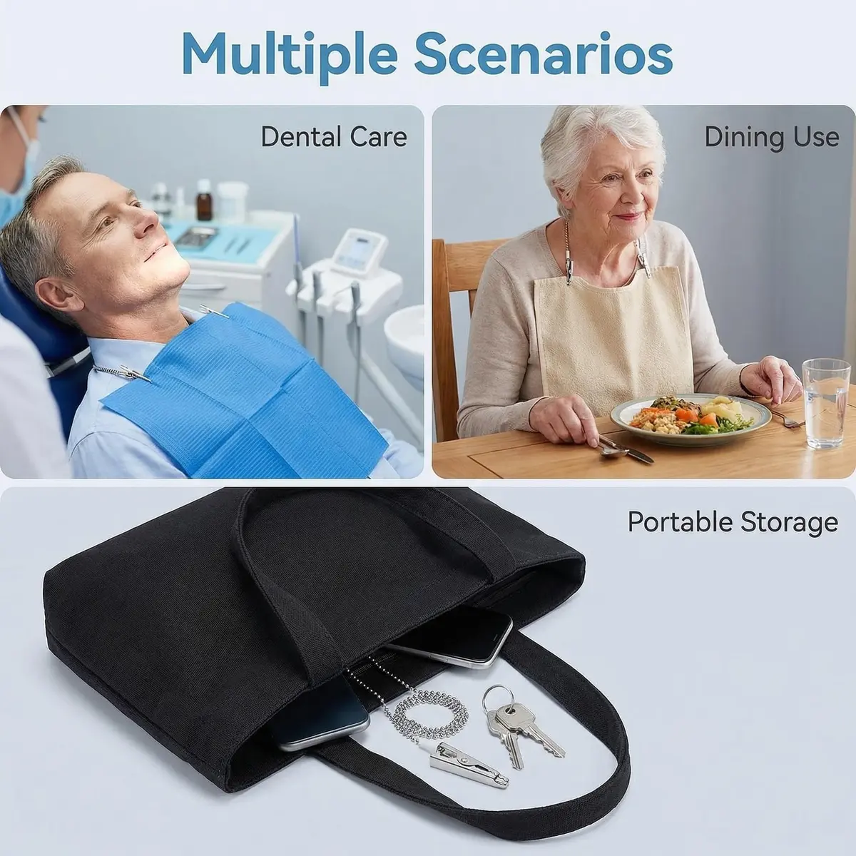 NARAMAX Silver 3 pcs Body Strap | Adjustable Reusable Bib Clips for Adults & Seniors - view 8