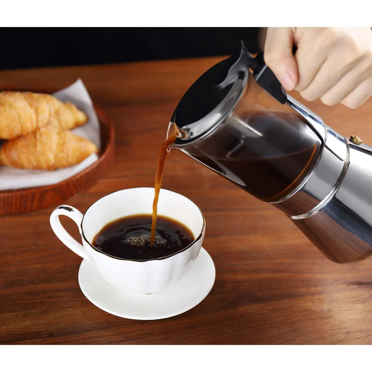 Geesta 6 Cup Stainless Steel Stovetop Espresso Moka Pot | 240ml (8.5oz) for Rich Coffee - view 7
