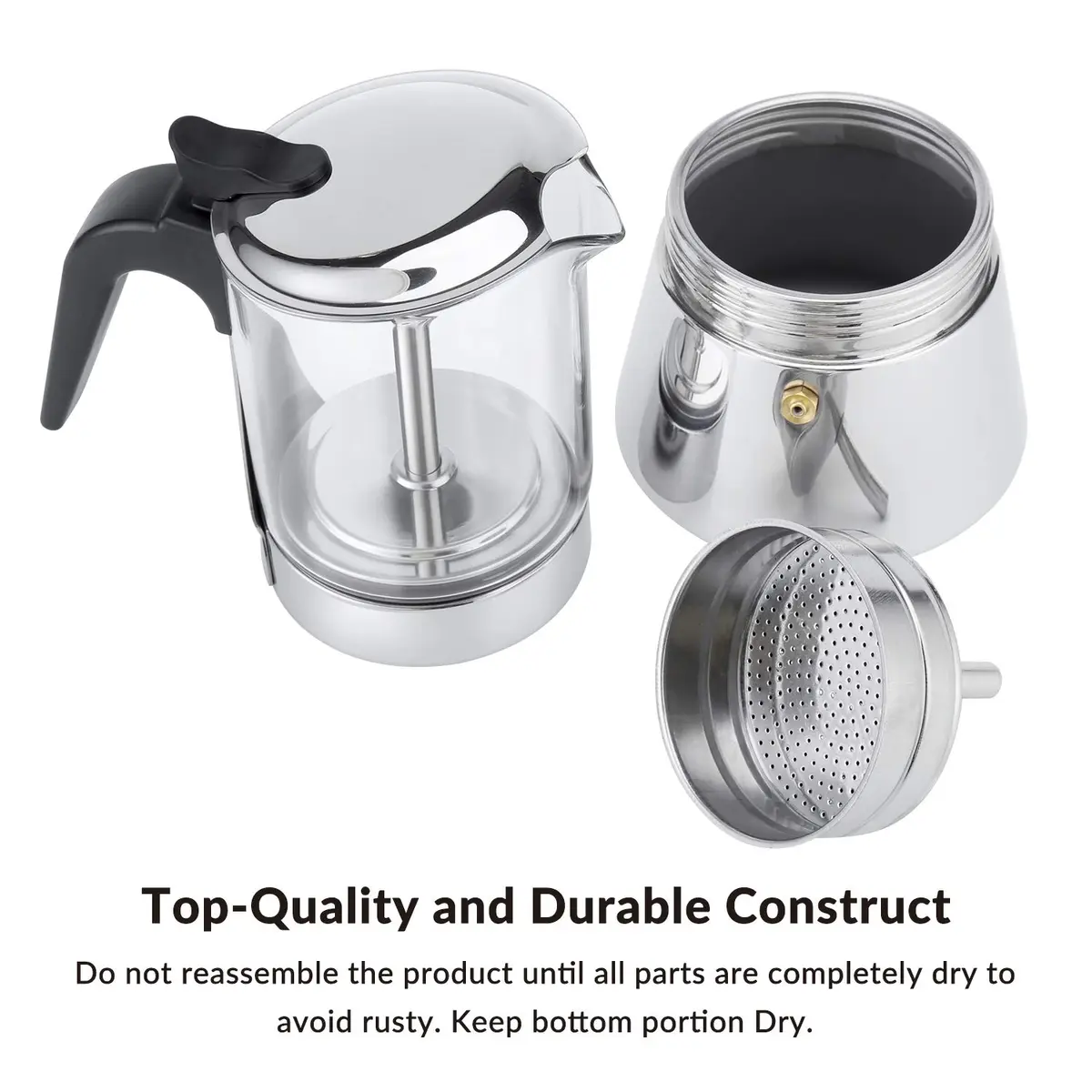 Geesta 6 Cup Stainless Steel Stovetop Espresso Moka Pot | 240ml (8.5oz) for Rich Coffee - view 4