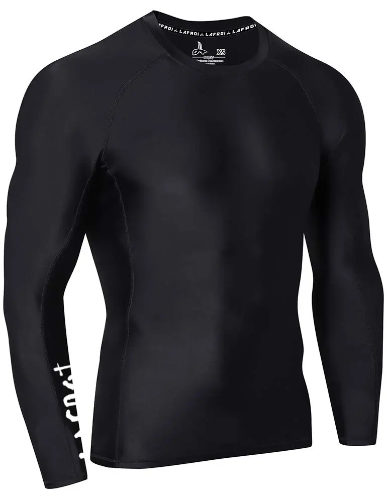 LAFROI Men's Long Sleeve UPF 50+ Baselayer Skins Performance Fit Compression Rash Guard-CLYYB Asym Black Size LG - view 5