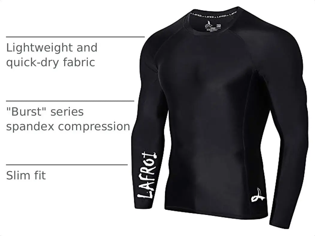 LAFROI Men's Long Sleeve UPF 50+ Baselayer Skins Performance Fit Compression Rash Guard-CLYYB Asym Black Size LG - view 4