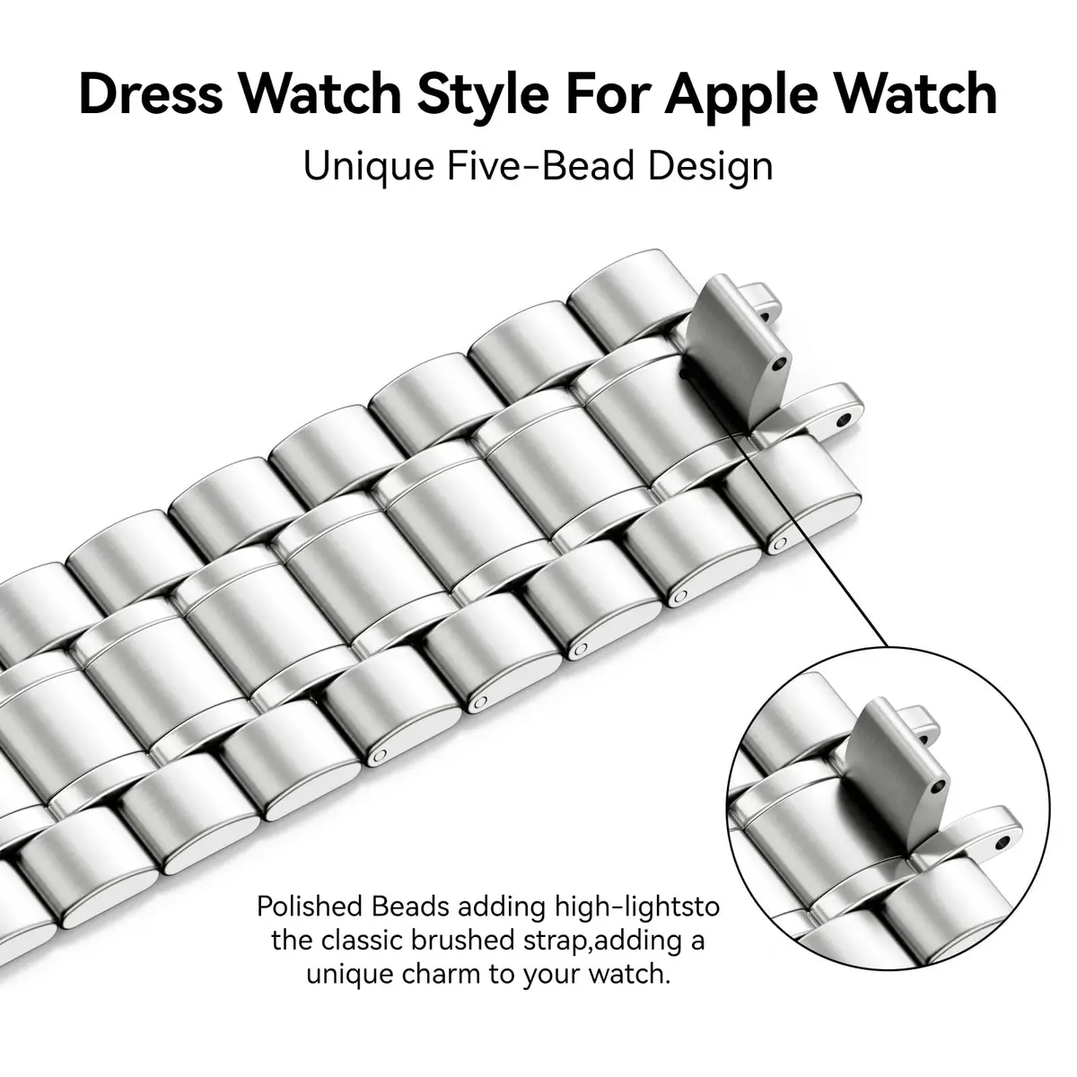 Bestig Stainless Steel Metal Band Compatible with Apple Watch Series 1-11, Ultra 3/2/1, SE 3/2/1 (42mm/44mm/45mm/46mm/49mm) | Adjustable Link Bracelet - view 2