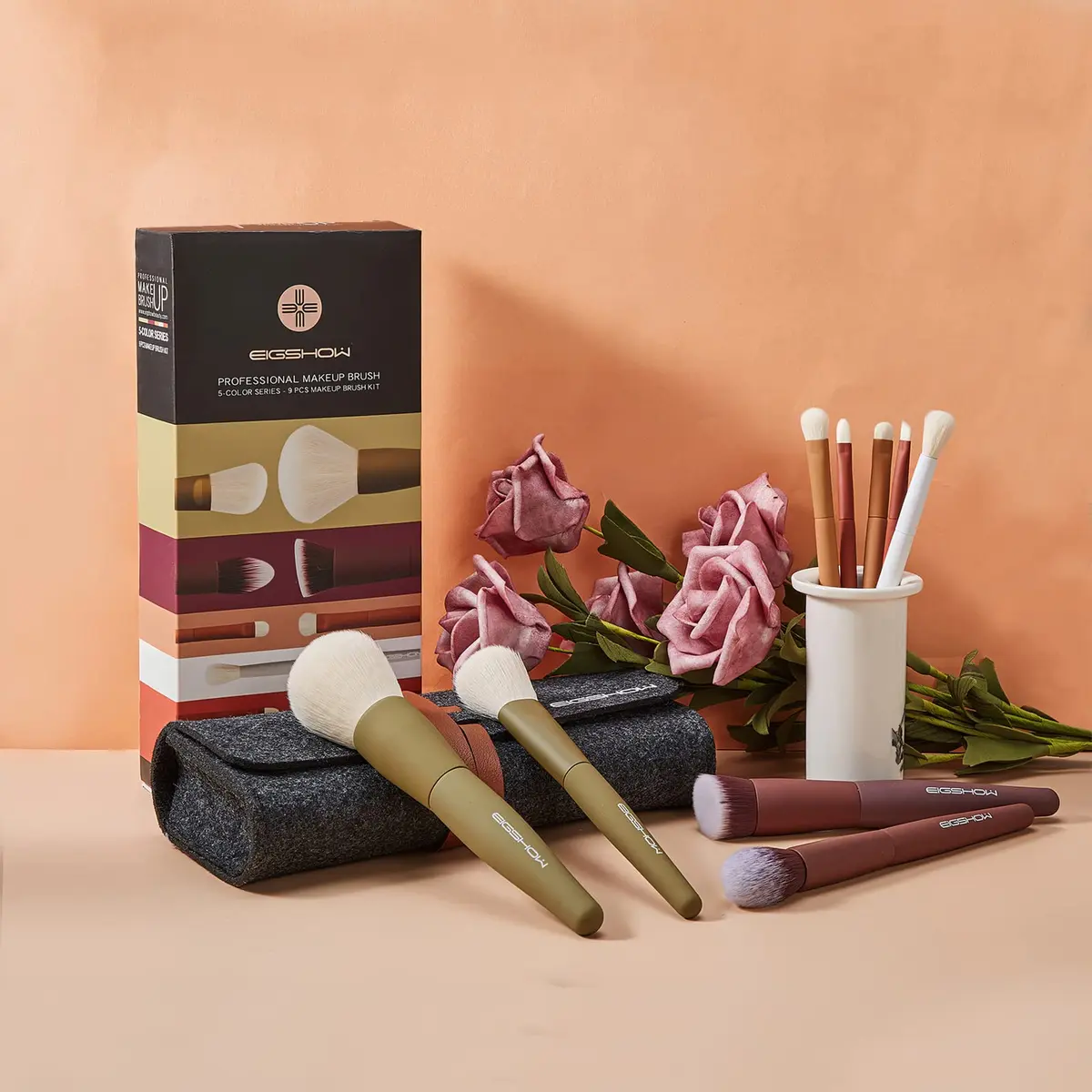 EIGSHOW Makeup Brushes 5 Colors | Ultra Soft Synthetic Kabuki Brush Set for Powder, Blush, Concealers, Contouring, Highlighting - view 8