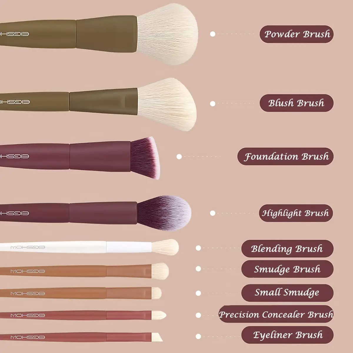 EIGSHOW Makeup Brushes 5 Colors | Ultra Soft Synthetic Kabuki Brush Set for Powder, Blush, Concealers, Contouring, Highlighting - view 2