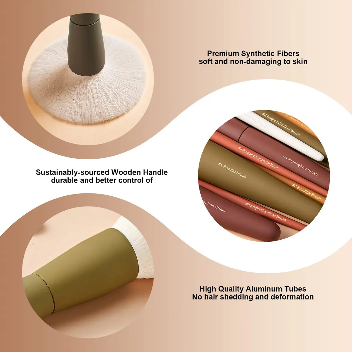 EIGSHOW Makeup Brushes 5 Colors | Ultra Soft Synthetic Kabuki Brush Set for Powder, Blush, Concealers, Contouring, Highlighting - view 3