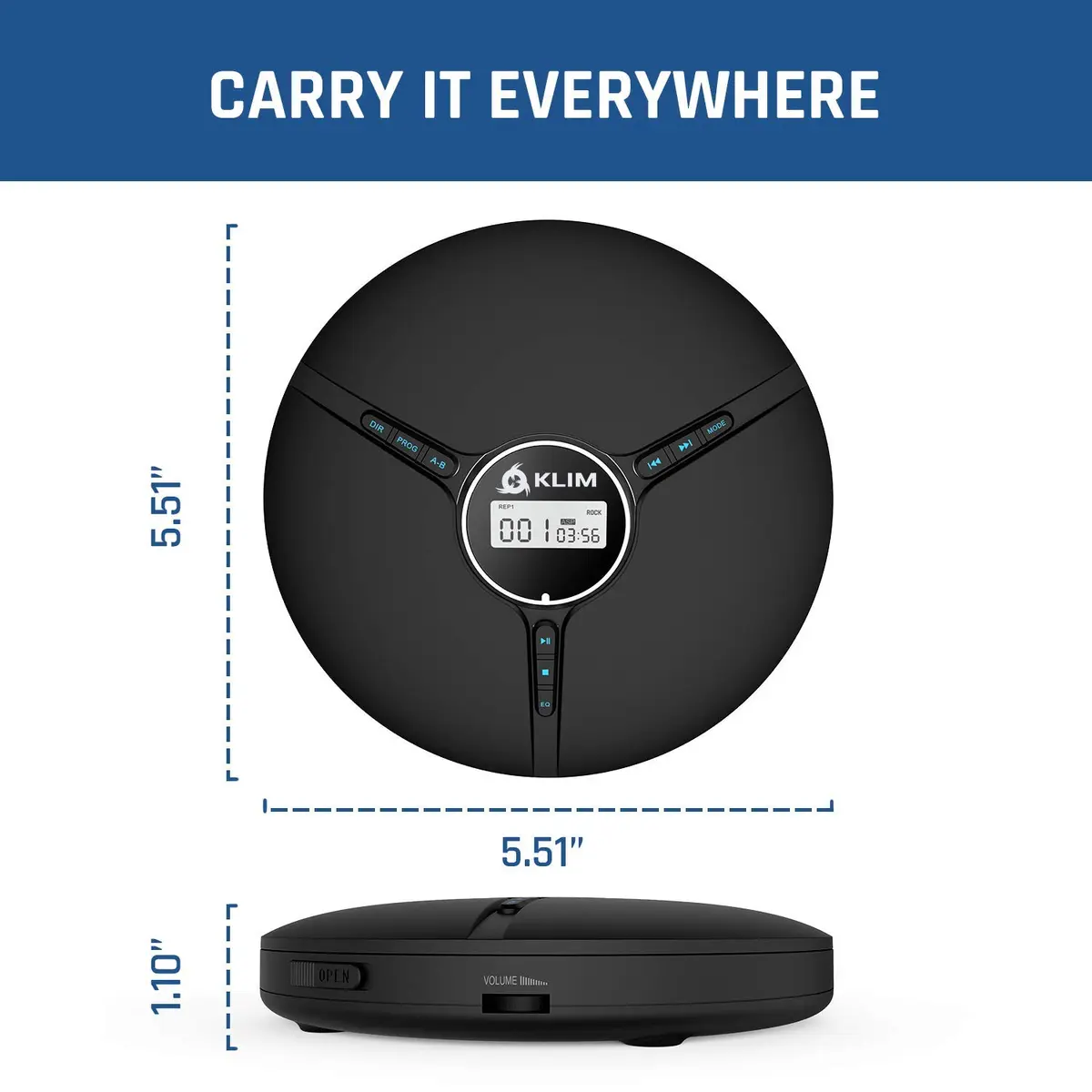 KLIM Discman Portable CD Player with Headphones, Built-in Battery, 14-Hour Playtime | Black - view 5