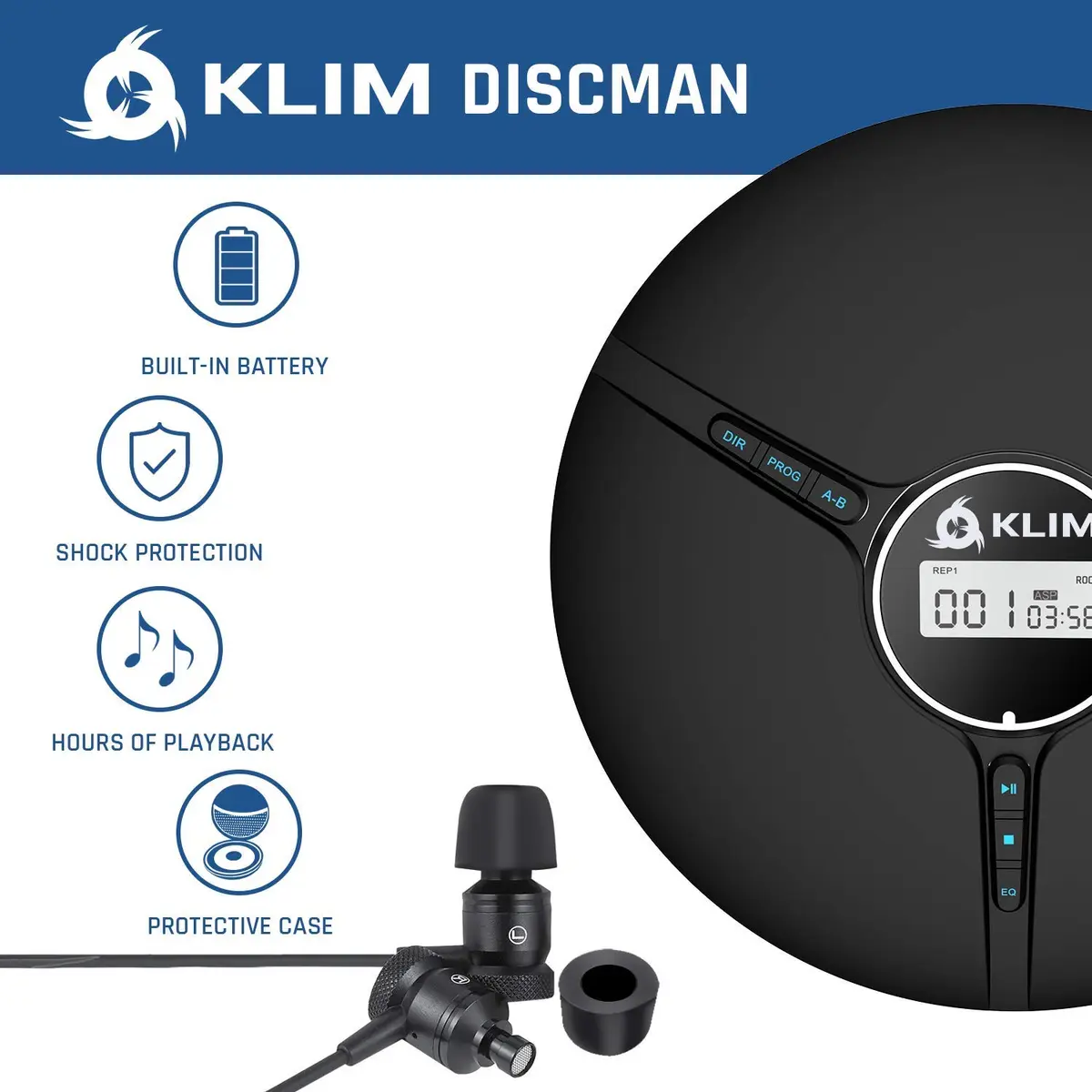 KLIM Discman Portable CD Player with Headphones, Built-in Battery, 14-Hour Playtime | Black - view 3