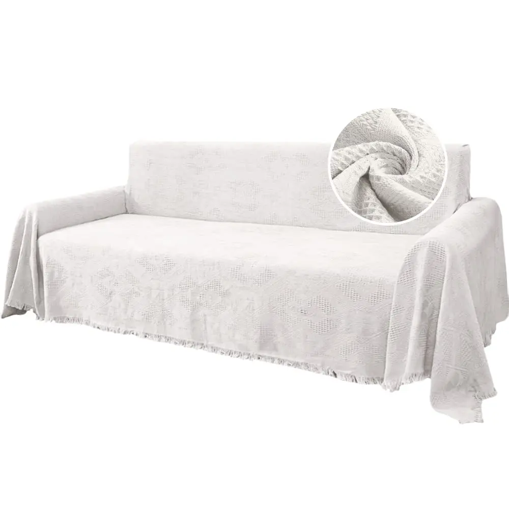 H.VERSAILTEX Cotton Jacquard Sofa Cover XX-Large 231cm (91") x 340cm (134") | Thick Woven Geometric Pattern with Tassels - main product image