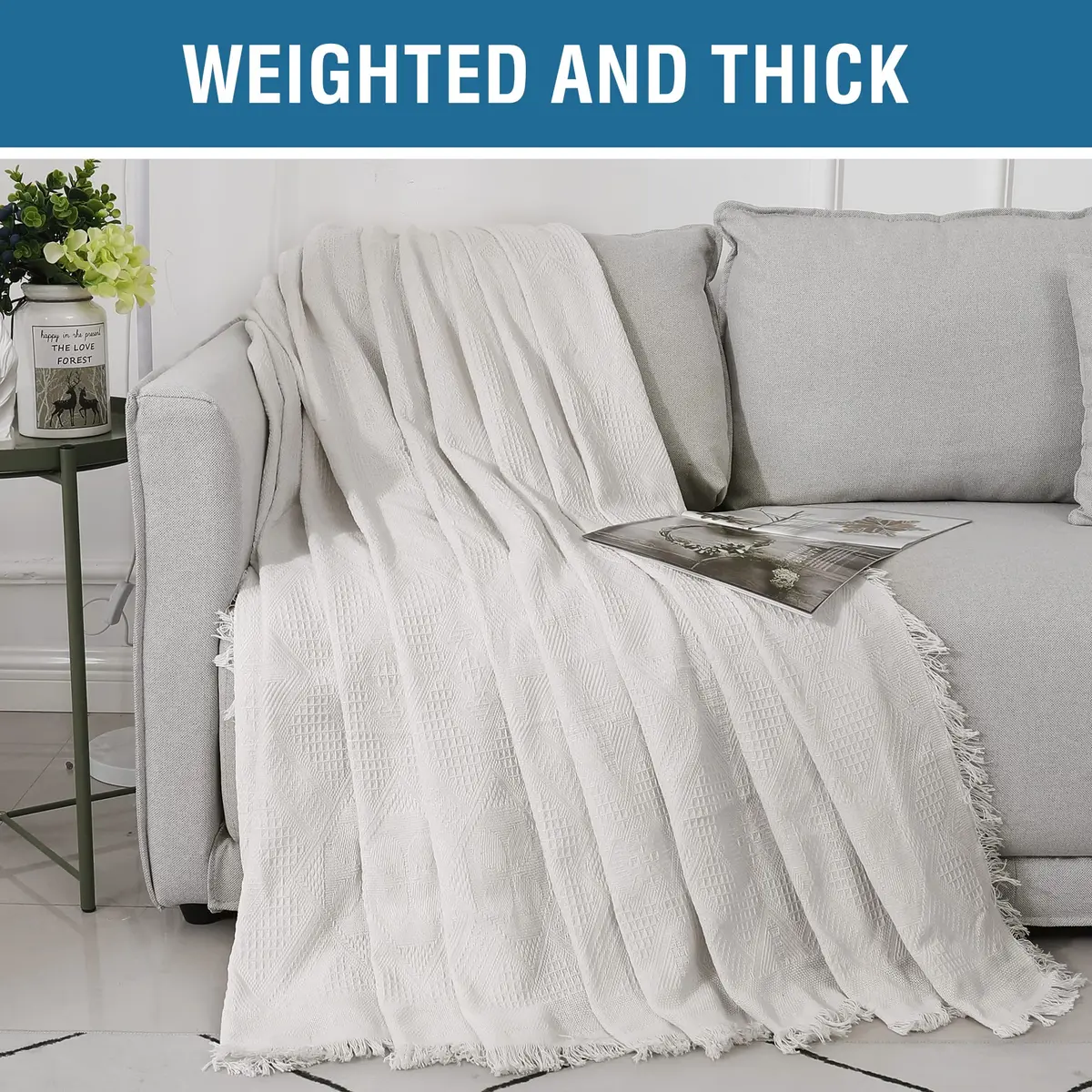 H.VERSAILTEX Cotton Jacquard Sofa Cover XX-Large 231cm (91") x 340cm (134") | Thick Woven Geometric Pattern with Tassels - view 5