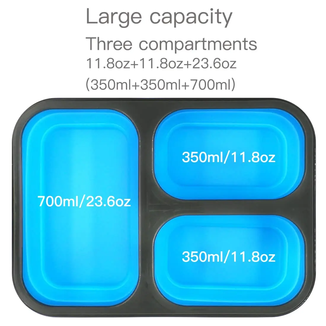 fancyfree Collapsible Silicone Benton Container, Leakproof Lunch Box with 3 Compartments, BPA Free Food Storage (Blue) | Space-Saving & Safe - view 6