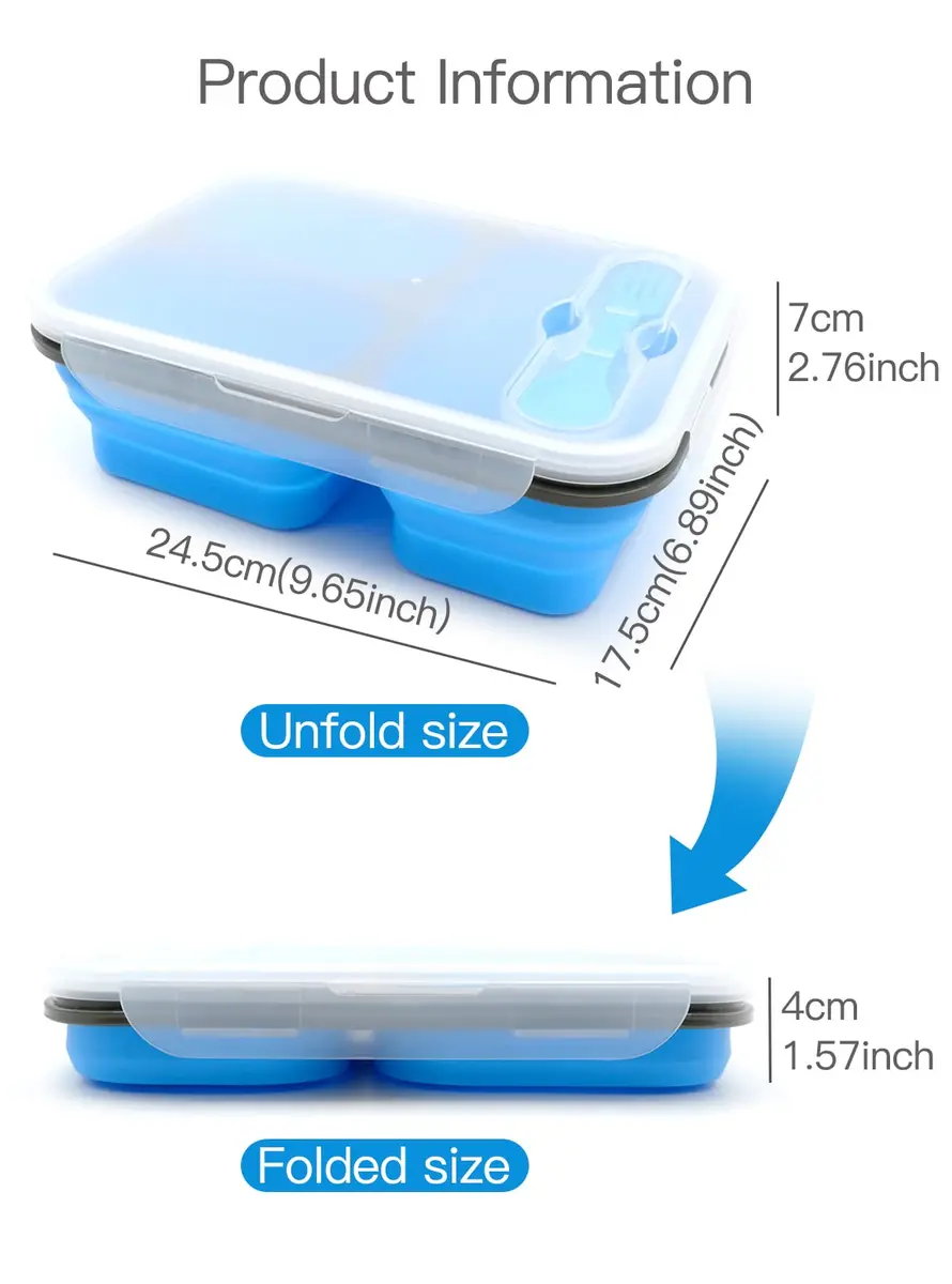 fancyfree Collapsible Silicone Benton Container, Leakproof Lunch Box with 3 Compartments, BPA Free Food Storage (Blue) | Space-Saving & Safe - view 2