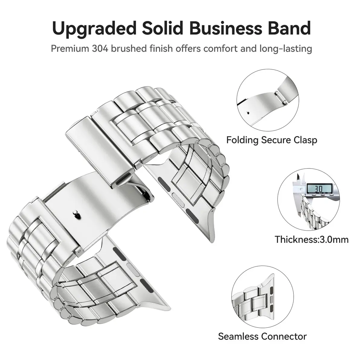 Bestig Metal Band Compatible with Apple Watch Series 11/10/9/8/7/6/5/4/SE 38mm-42mm | Dressier Stainless Steel - view 4