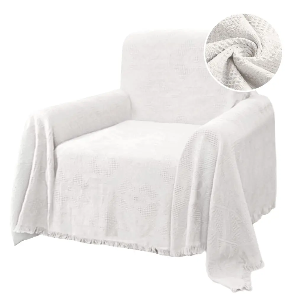 H.VERSAILTEX Cotton Sofa Cover Medium 180cm x 231cm (71" x 91") | Thick Woven Jacquard with Tassels - main product image