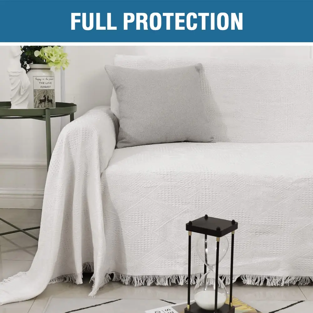 H.VERSAILTEX Cotton Sofa Cover Medium 180cm x 231cm (71" x 91") | Thick Woven Jacquard with Tassels - view 4