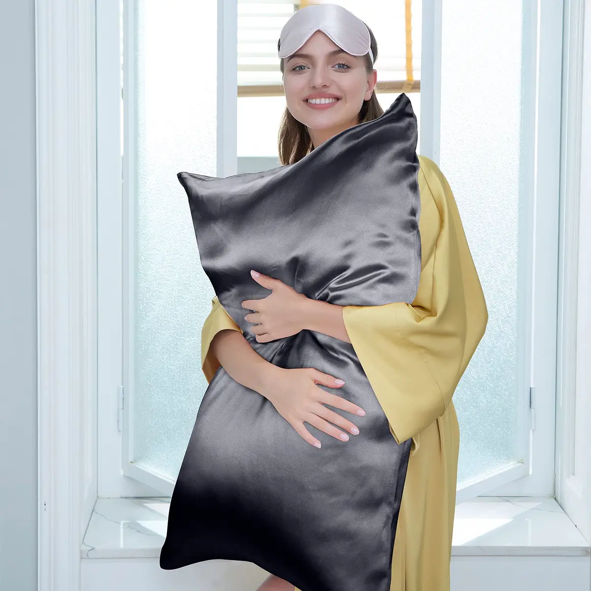 J JIMOO 100% Mulberry Silk Pillowcase for Hair and Skin | Breathable 19 Momme King Size 20"×36" Dark Grey - view 3