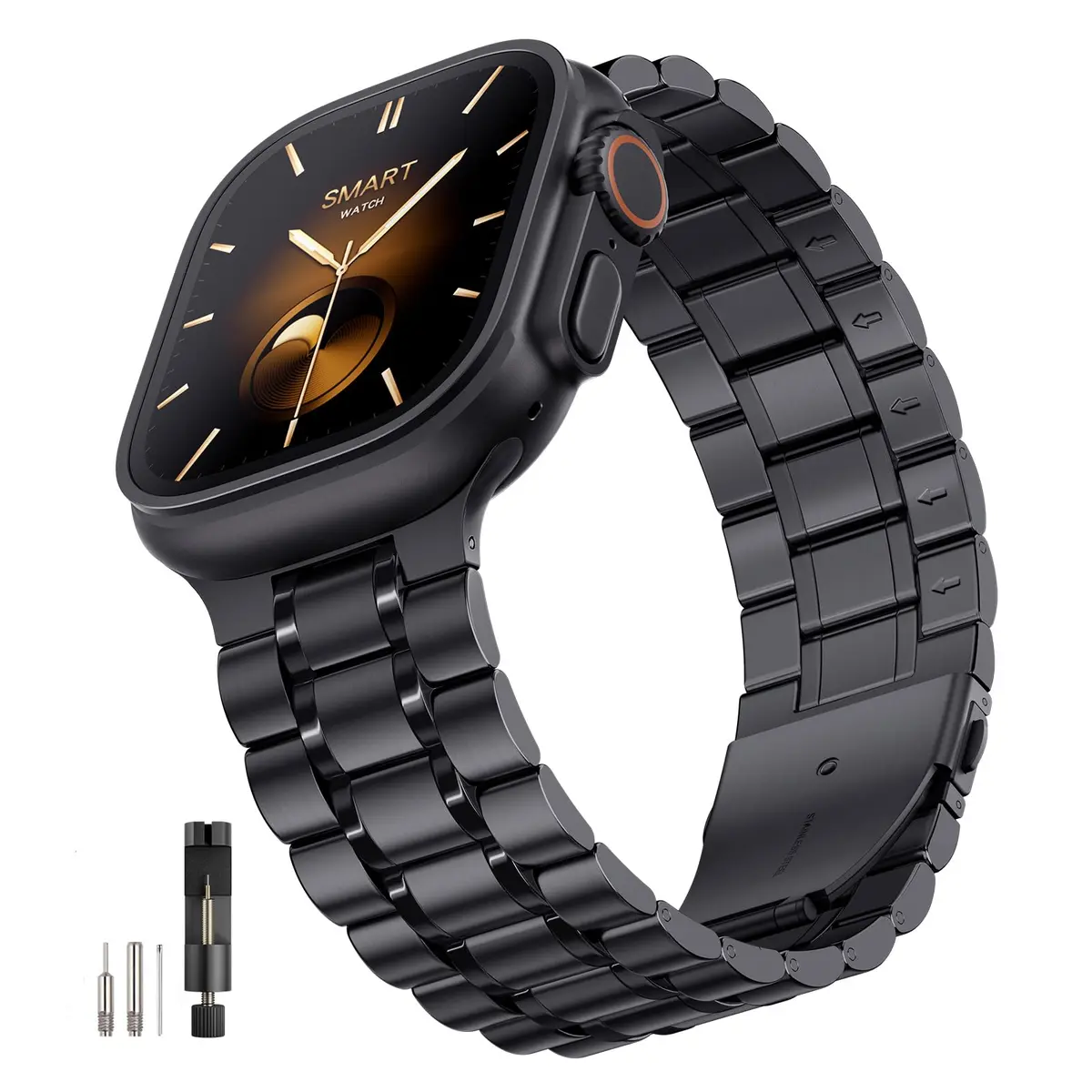 Bestig Stainless Steel Metal Band Compatible with Apple Watch Series 1-11, Ultra 3/2/1, SE 3/2/1 (42/44/45/46/49mm) | Adjustable Link Bracelet - main product image