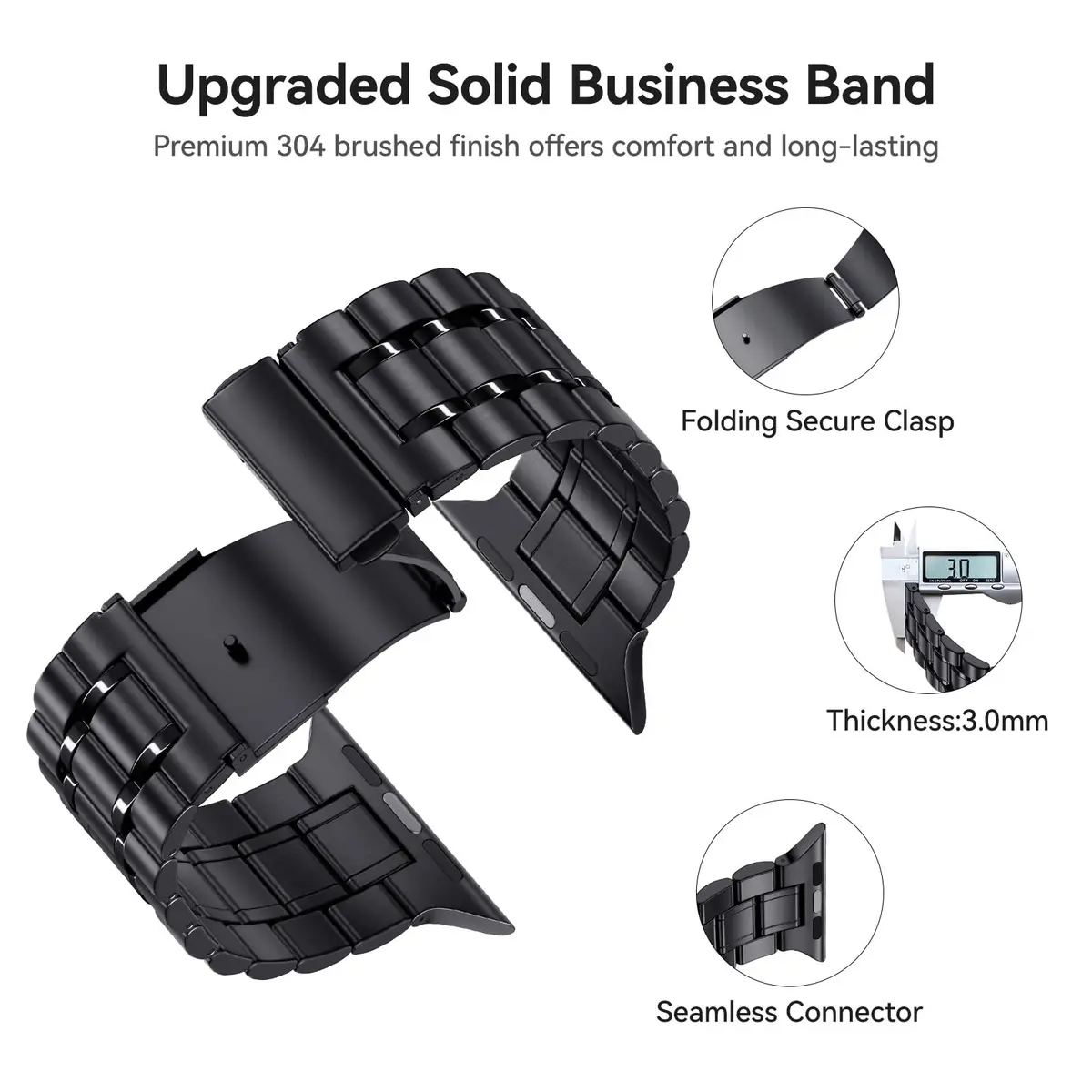 Bestig Stainless Steel Metal Band Compatible with Apple Watch Series 1-11, Ultra 3/2/1, SE 3/2/1 (42/44/45/46/49mm) | Adjustable Link Bracelet - view 4