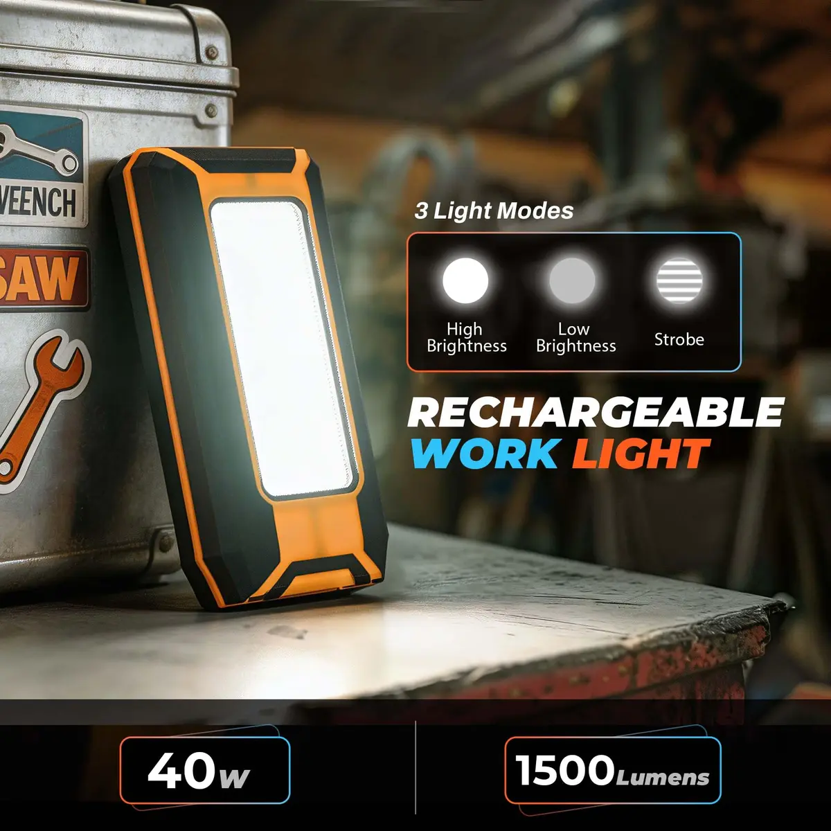 innofox 2-Pack LED Rechargeable Magnetic Work Light 1500 Lumens | Versatile & Durable, 3 Modes, USB Power Bank, Drop-Tested - view 2